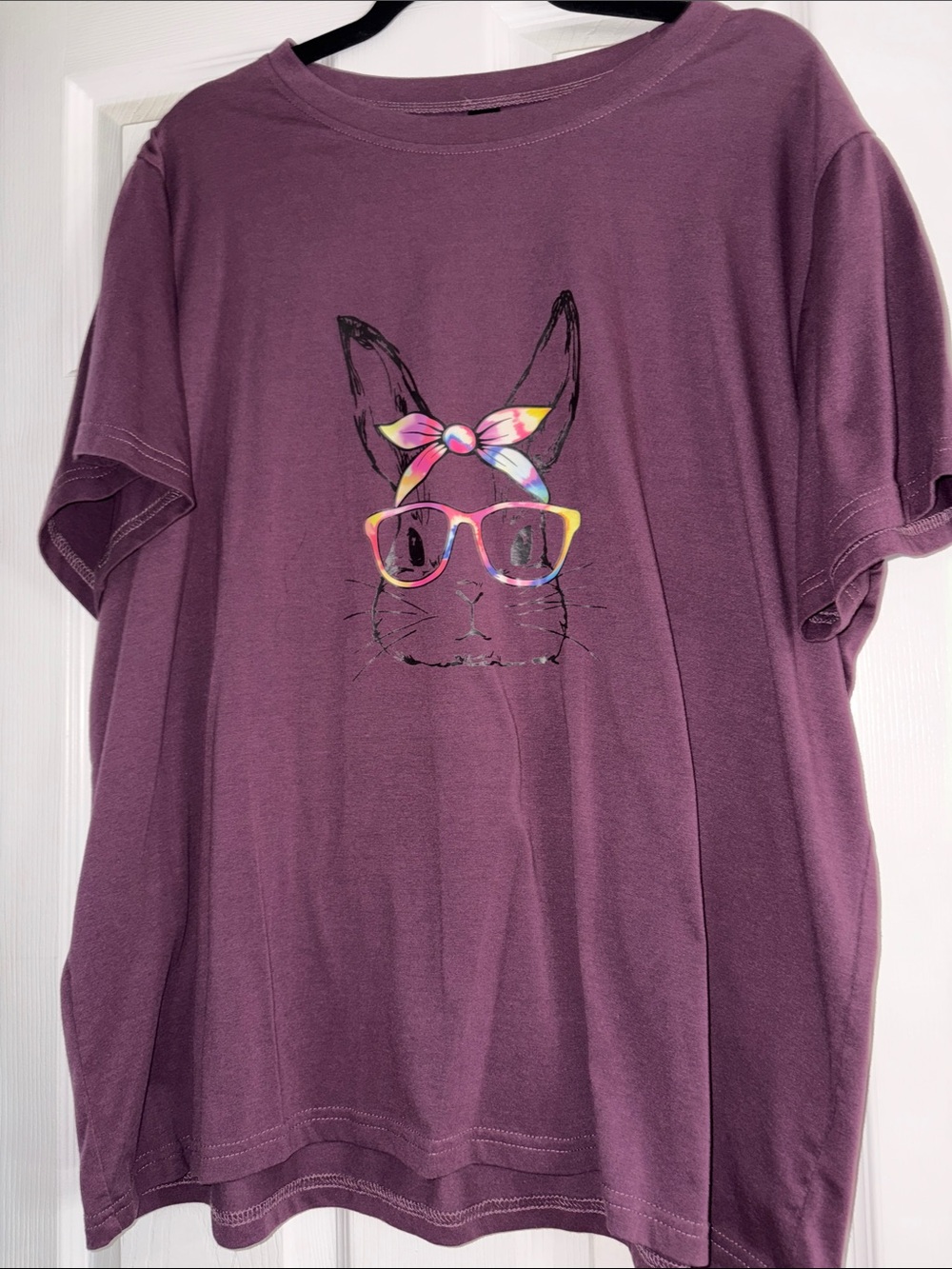 SHEIN Mauve Purple Bunny Graphic Short Sleeve Tee